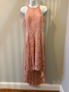 Dressystar Lace Sleeveless High Low Dress, Small, Lovely Peachy Pink Color